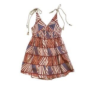 Anthropologie Ollari Sleeveless Mini Dress Womens XS Brown Blue Cotton Linen